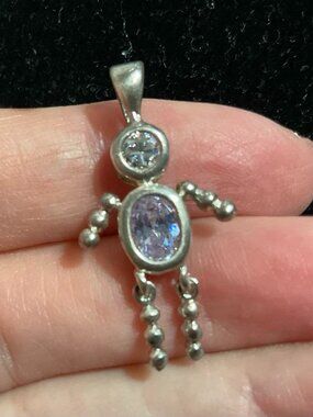 Sterling Silver Articulated Person Charm, Lavender and Clear Stones